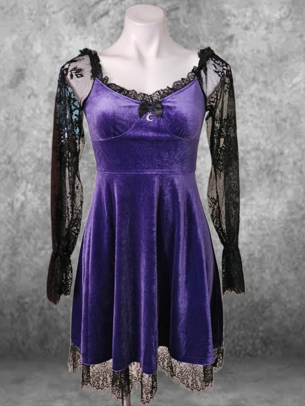 Purple Velvet Gothic Mini Dress